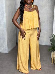 Slaydiva Allover Print Wide-Leg Jumpsuit For Vacation - Yellow - View 6