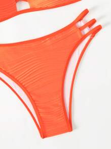 SHEIN Swim Solid Textured Spaghetti Strap Bikini Set Bathing Suit For Beach Vacation Summer - Orange - View 3