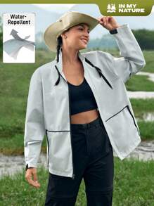 In My Nature Women Long Sleeve Casual Stand Collar Outdoor Sports Jacket - Khaki - View 1
