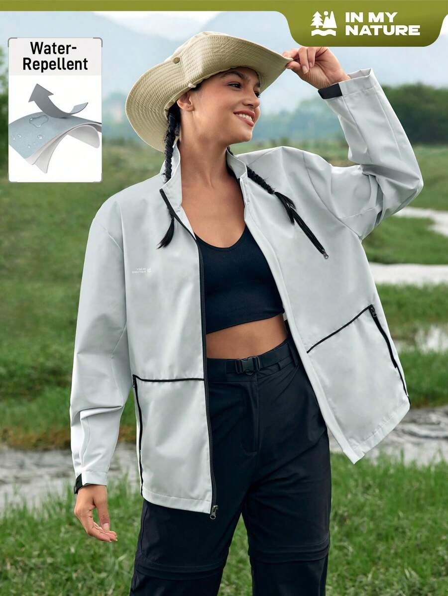 In My Nature Women Long Sleeve Casual Stand Collar Outdoor Sports Jacket - Khaki - View 1