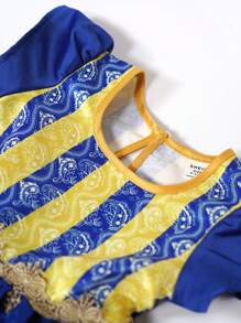 SHEIN Baby Girl Color Block Elastic Waist Fashionable Dress For Summer - Blue - View 3