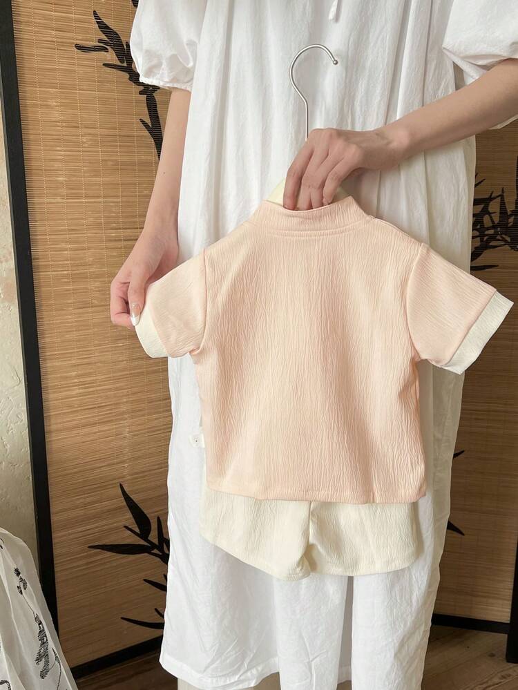 Baby Boys' Retro Embroidered Comfortable And Breathable Summer Fashion Two-Piece Set