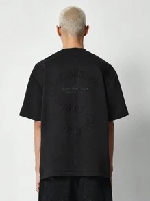 SUMWON 常规款短袖后背环形 T 恤，背面有压花 - 黑色 - 查看 1