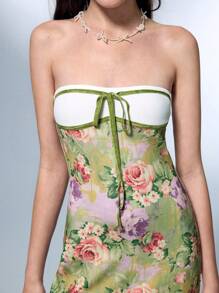 Pamile 艺术家女士度假休闲印花露肩修身性感连衣裙，夏季连衣裙，适合节日、派对装、生日装、海滩、节日、伊比沙岛装 - 彩色 - 查看 5