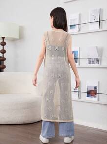 Mädchen im Alter zwischen 10 und 12 Jahren, japanischer Stil, lässiges Strand Sommerkleid mit Cut Out Ausschnitten und soliden Farben, Rundhalsausschnitt, ärmellos, zum Überziehen geeignet