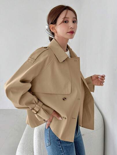 DAZY 女式秋季插肩袖双排扣休闲商务风衣女式夹克