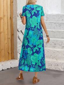 EMERY ROSE Women's Summer Holiday Floral Printed V-Neck Short Sleeve Dress