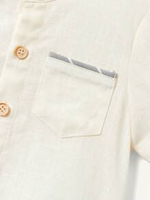 Cozy Pixies Baby Boy Solid Color Short Sleeve Polo Shirt With Stand Collar And Plaid Casual Shorts 2pcs Outfit Set - Grey - View 5