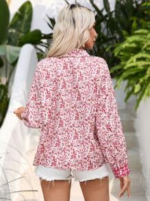 GENKIRA Women's Fashionable Random Printed Chinese Style Long Sleeve Shirt - Red - View 2