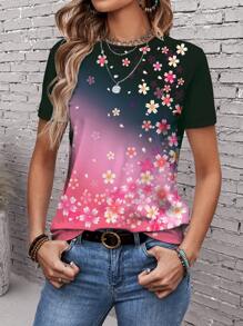 EMERY ROSE Floral Print Summer Short Sleeve Slim Fit Women's T-Shirt - Multicolor - View 6