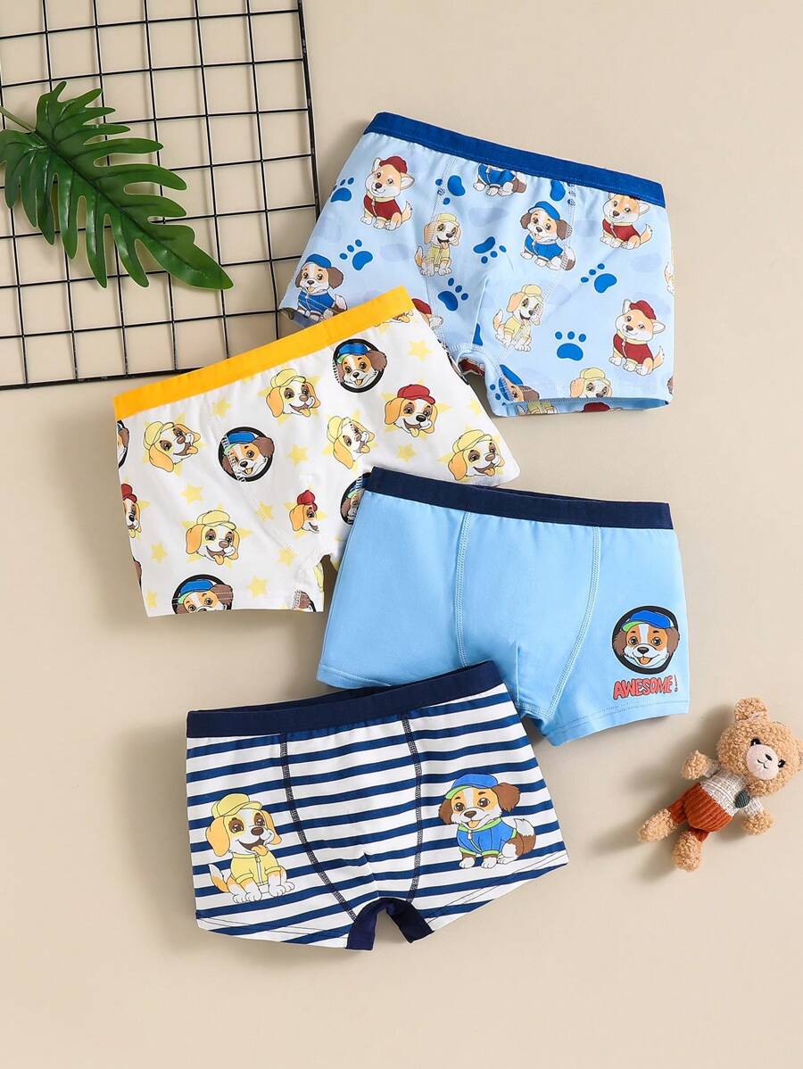 4pcs Young Boy Cotton Dog Printed Briefs