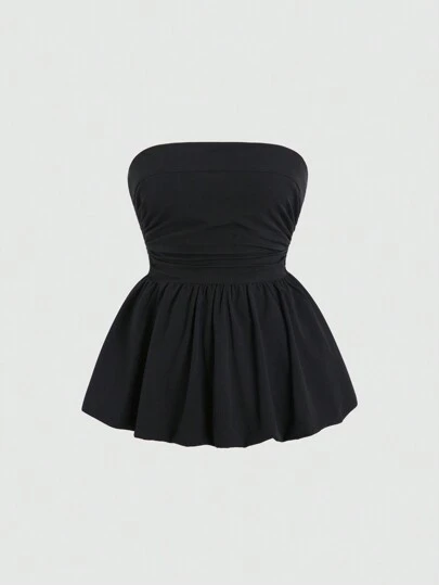 Sweetra 女士夏季简约露肩荷叶边上衣，带褶皱 Y2K 服装