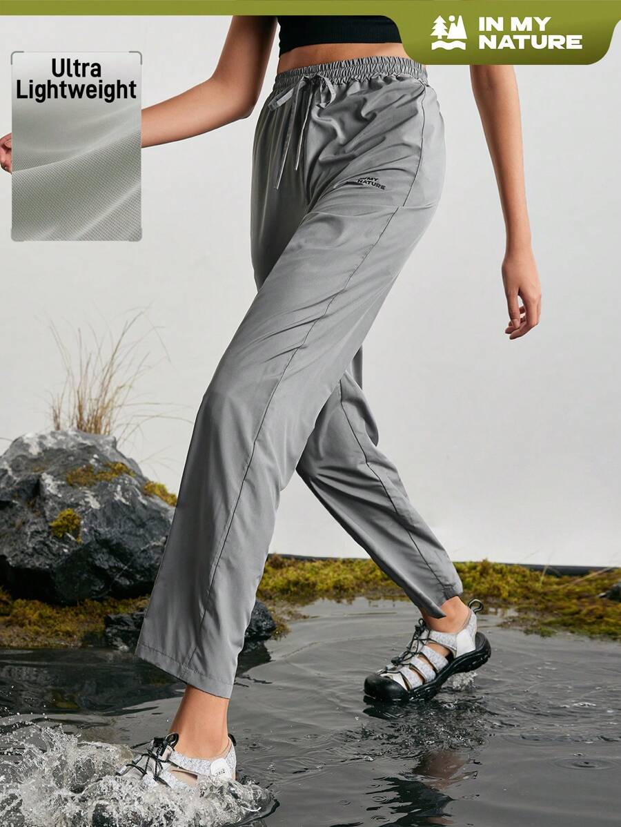 In My Nature 女款字母印花束口高腰圓錐形戶外長褲 - 灰色 - 查看 1