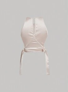 SHEIN MOD Vrouwen Vintage Abrikoos Mouwloos Knoop Top Voor Zomer Country Concert Outfit Crop Top