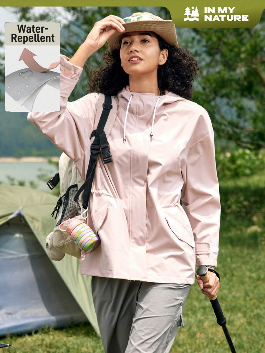 In My Nature 女士戶外運動城市通勤腰收防曬帽夾克，防風防水