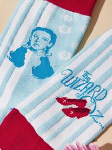 The Wizard of Oz X SHEIN 1 Par De Calcetines Mediados De Corte De Patrón De Rayas Y Personajes De Dibujos Animados Para Mujeres - Multicolor - Ver 4