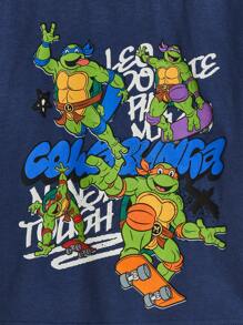 TEENAGE MUTANT NINJA TURTLES X SHEIN Set estivo da ragazzo giovane con Maglietta e pantaloncini casual a stampa di cartoni animati e lettere cool