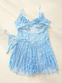 SHEIN 大尺碼夏季心形透視性感睡衣背心 - 藍色 - 查看 2