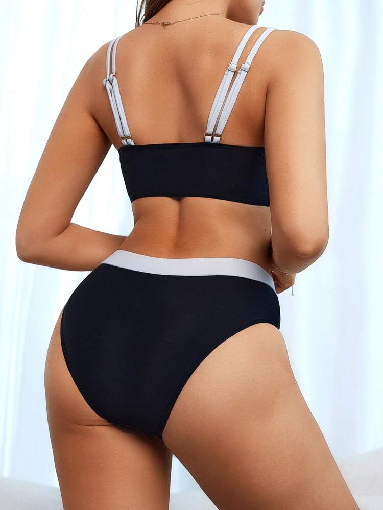 Women Color-Block Criss-Cross Bikini Set, Sexy Bikini Set With Separated Bra For Holiday Summer Beach