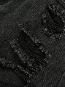 SHEIN Quần short denim sờn rách của cô gái tuổi teen mùa hè - màu đen - Xem 3