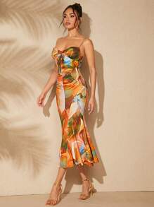 SHEIN Unity Abito canotta donna estivo con stampa completa, nodo intrecciato e orlo asimmetrico plissettato