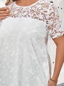 SHEIN Clasi Vestido elegante de vacaciones blanco de parches de encaje bordado y encaje soluble