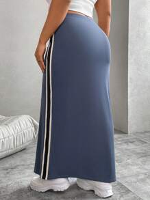 Flirla Chân váy maxi thể thao dệt kim phối dải, cỡ lớn, đa năng. - Nhiều màu - Xem 3