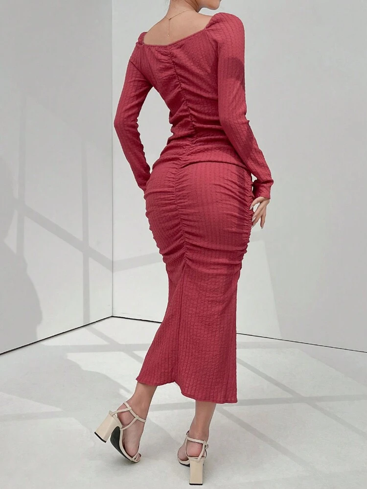 Women's Spring Long Sleeve Slim Fit Pleated Dress