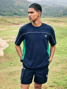 In My Nature Color Block Pattern Sports Tee Hiking Clothes - Blue - View 7