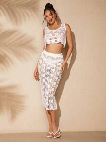 Hauture Women's Fashionable Knitted 2pcs Set (Hooded Top + Skirt) - White - View 1