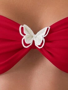 SHEIN Swim Ensemble de bikini sexy pour femmes avec nœud au cou et décoration florale 3D pour les vacances