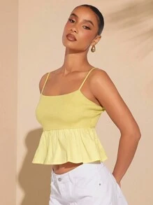 L'Amorae 净色荷叶边荷叶边下摆针织吊带背心 - 黃色 - 查看 6