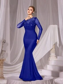 Faeriesty Rhinestone Detail Mermaid Hem Formal Dress - Royal Blue - View 3