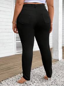 SHEIN CURVE+ Plus Size Solid Color Slimming Bodybuilding Pencil Pants With Pockets