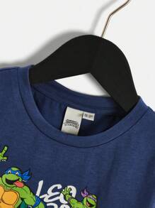 TEENAGE MUTANT NINJA TURTLES X SHEIN Set estivo da ragazzo giovane con Maglietta e pantaloncini casual a stampa di cartoni animati e lettere cool