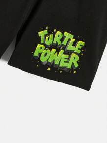 TEENAGE MUTANT NINJA TURTLES X SHEIN Conjunto de 2 peças de camiseta casual de manga curta com estampa de desenho animado e shorts de cintura com cordão para menino pré-adolescente, verão