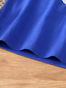 SHEIN Young Girl Knitted Solid Color Heart Sequin Front Short Sleeve T-Shirt