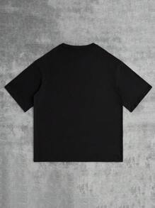 Manfinity EMRG 男士夏季短袖休閒T卹，印有口號設計 - 黑色 - 查看 2