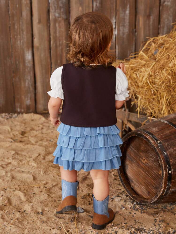 4pcs/Set Baby Girl American Western Style Vacation Elegant Fancy Cool And Cute Daily Casual Outfits, Spring/Summer