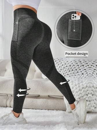 SHEIN Sports 加大尺寸高腰運動褲,側口袋設計