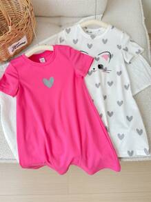 SHEIN LMoss Kids 年輕女孩運動街風針織短袖連衣裙2入組（多件裝）