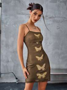 GENKIRA Đầm ôm body in họa tiết bướm gợi cảm - Nhiều màu - Xem 5