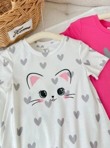 SHEIN LMoss Kids 年輕女孩運動街風針織短袖連衣裙2入組（多件裝）