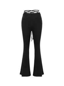 Dazy X KIMYOUJUNG 女士修身喇叭裤，系带设计，性感低腰长裤