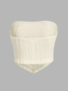 SHEIN EZwear Summer Outfit Solid Knit Hanky Hem Tube Top - Apricot - View 2