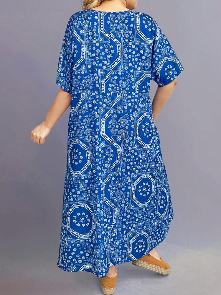 Summer Plus Size Women's Random Printed Short Sleeve Dress