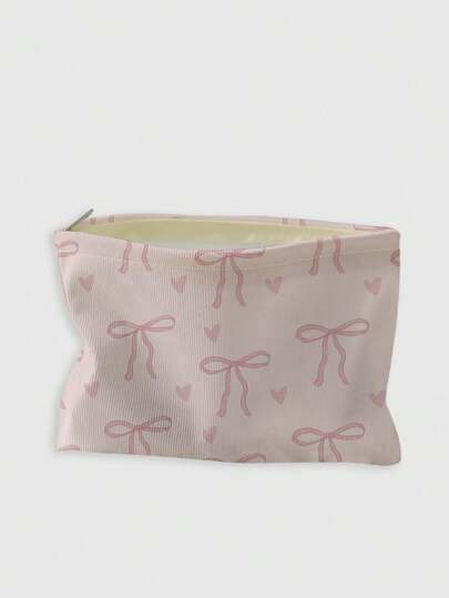 Kawaii حقيبة تجميل من الكوردروي المطبوع ذات نمط عقدة مزينة من الجهتين