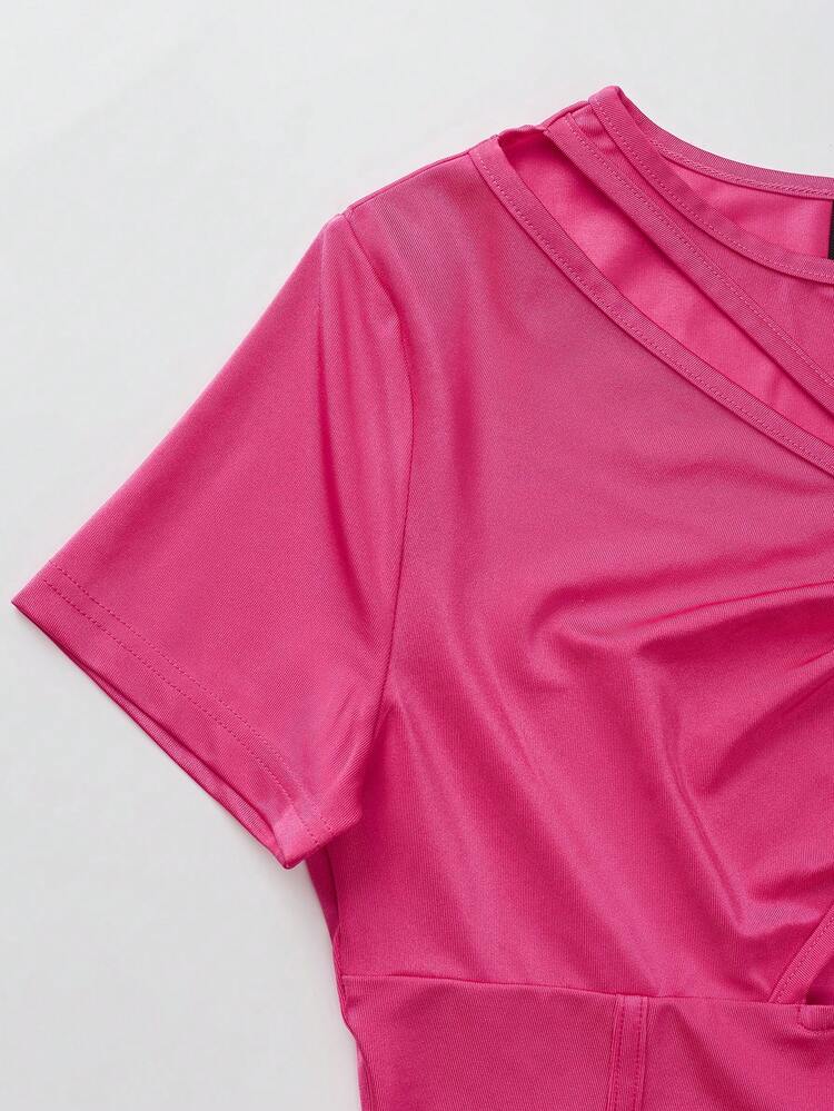 Cut-Out Sexy Rose Red Short-Sleeved T-Shirt