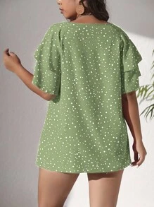 Celure 夏季大码圆领圆点印花休闲衬衫