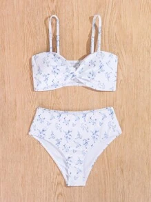 Tween Girl Floral Printed Bowknot Bikini Set, 2pcs, Clean And Comfortable For Summer Vacation - Multicolor - View 5